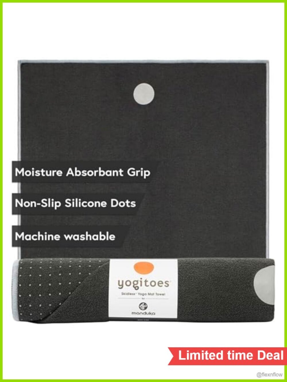 Yogitoes Hot Yoga Mat Towel Skidless Technology Recycled Polyester 71x24